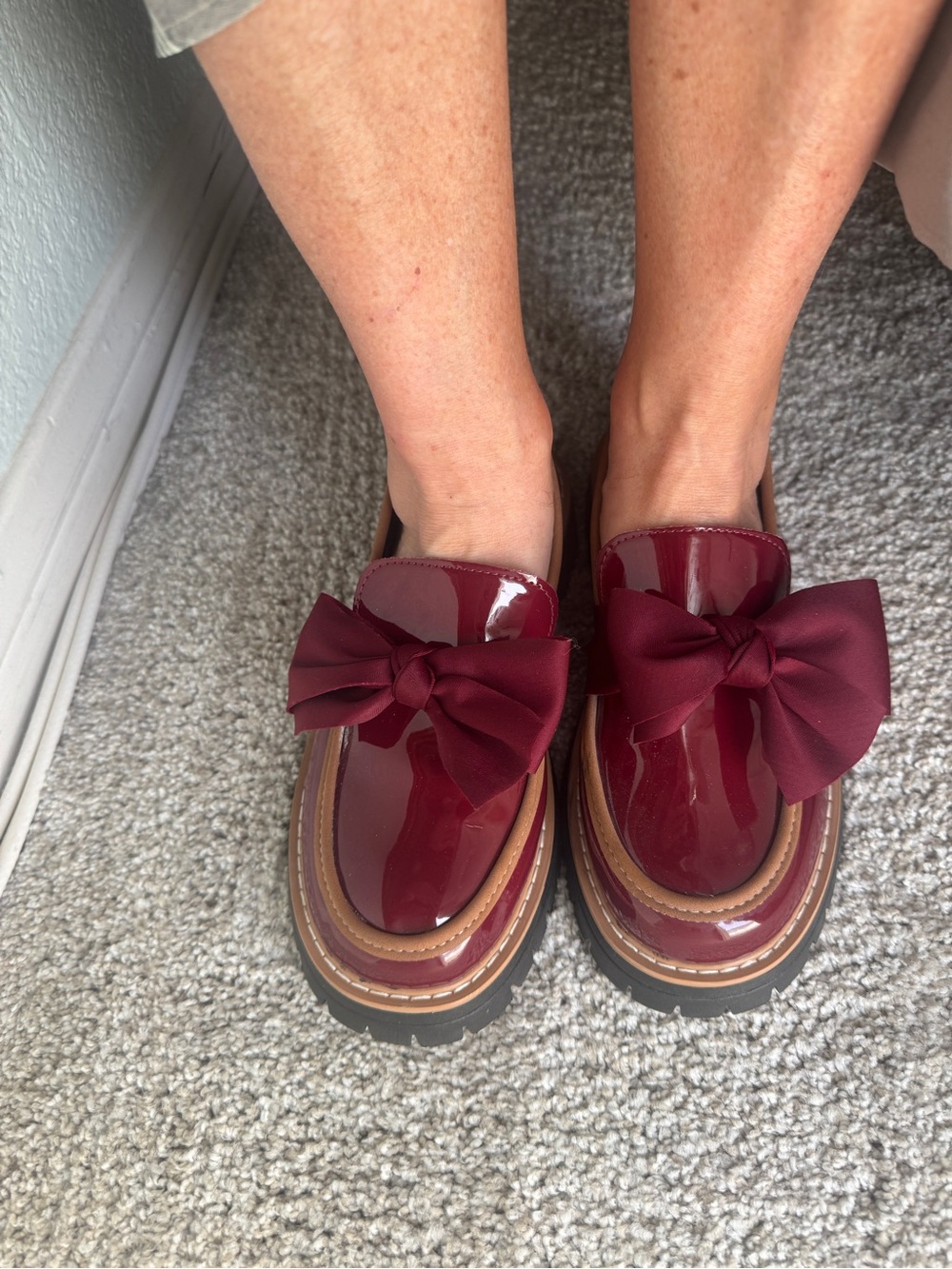 Bow Accent Patent Loafers in Burgundy - Picture 6 of 8